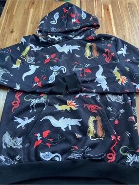 Verameat New York Comfy X Size Mythical Animal Print Hoodie Oversized Black